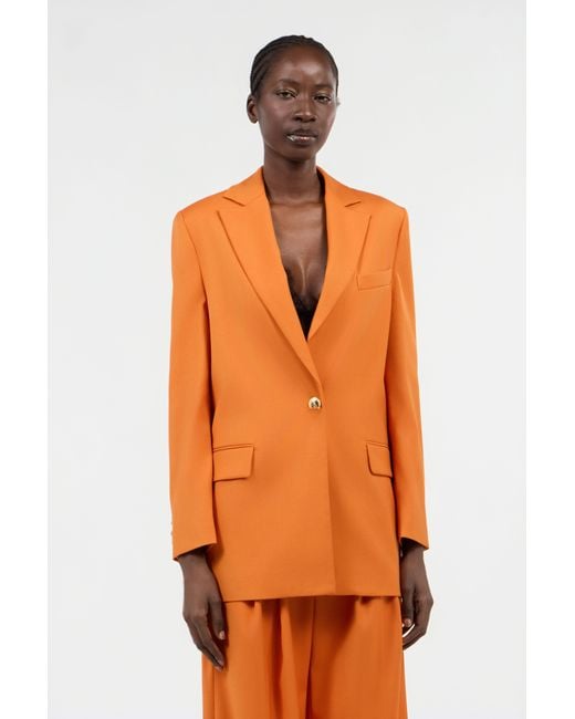Roberto Cavalli Orange Single-Breasted Jacket With Logo Strap