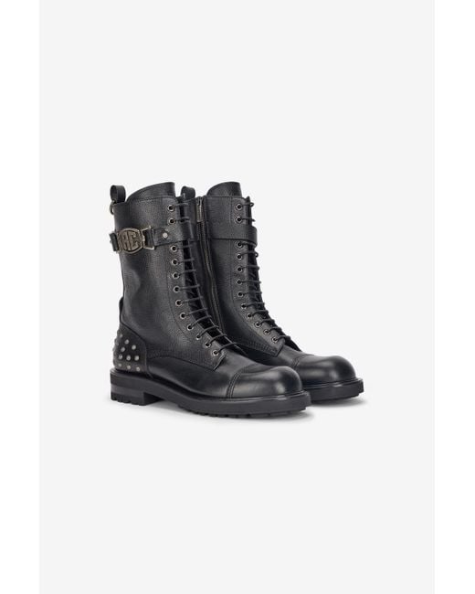Roberto Cavalli Black Combat Boots With Rc Monogram Detail for men
