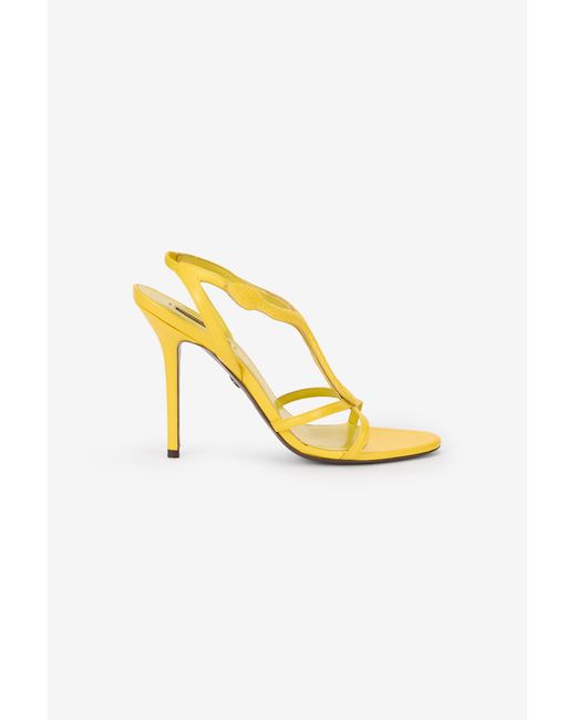 Roberto Cavalli Yellow Leather Sandals With Snake Detail