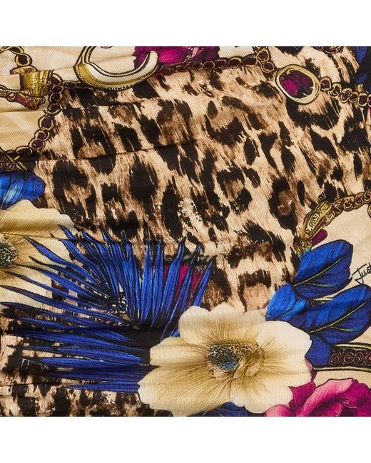 Roberto Cavalli White Flower Leo Print Midi Skirt