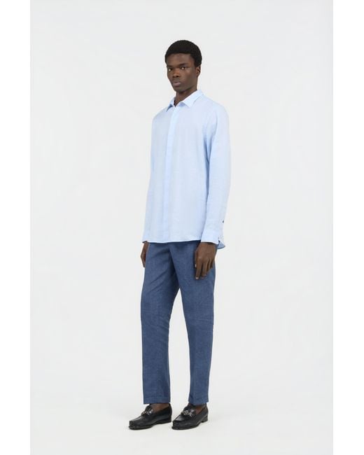 Roberto Cavalli Blue Light Linen Shirt for men
