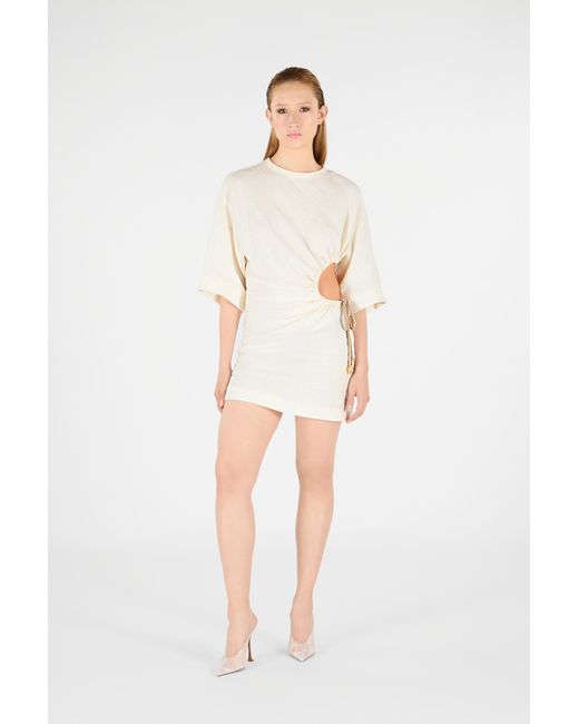 Roberto Cavalli White Solid Linen Short Dress