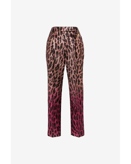 Roberto Cavalli Red Animal-Print Lamé Cropped Trousers