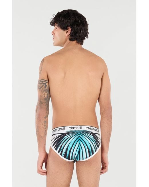 Roberto Cavalli Blue Briefs With Ray Of Sea Print for men