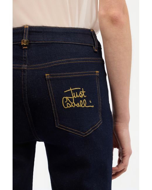 Roberto Cavalli Blue Straight-Leg Jeans With Embroidered Logo