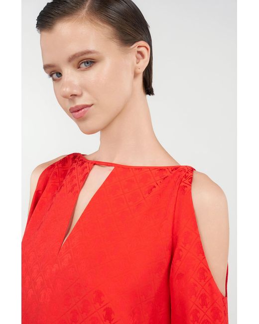Roberto Cavalli Red Silk Blouse With Rc Print