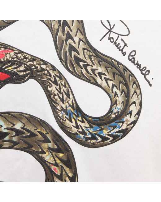 Roberto Cavalli White T-Shirt With Snake Print for men