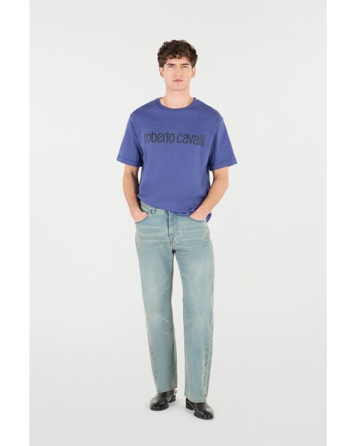 Roberto Cavalli Blue Sandblasted-Effect Jeans for men