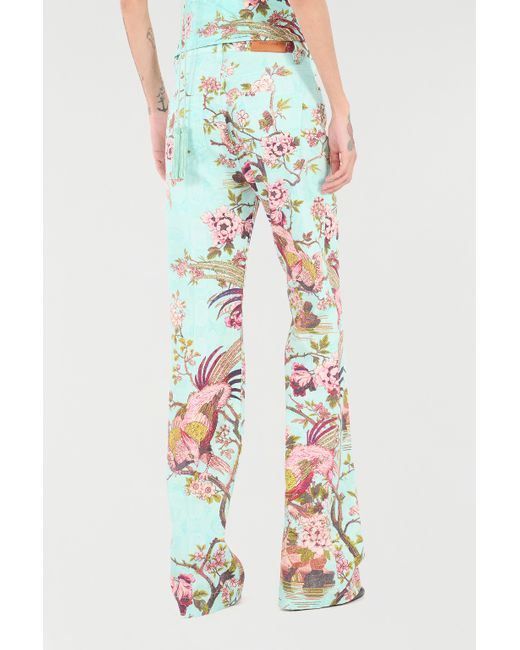 Roberto Cavalli White Hose Mit Oriental Bird Print