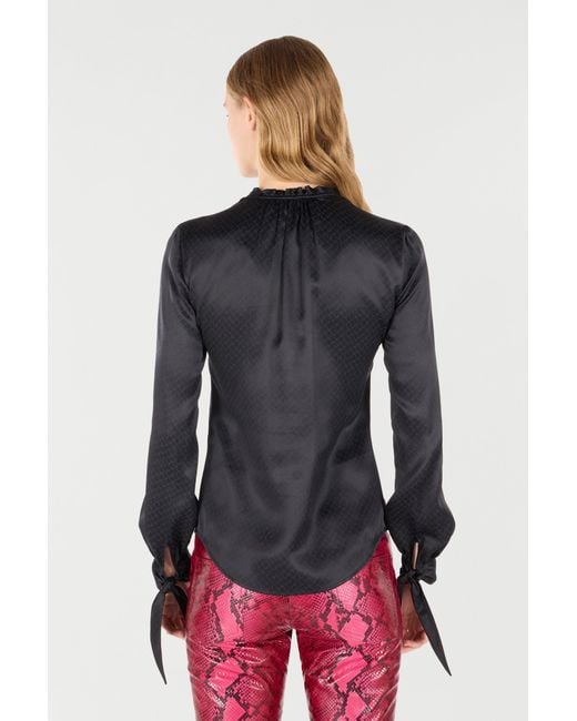 Roberto Cavalli Black Snake-Effect Silk Shirt