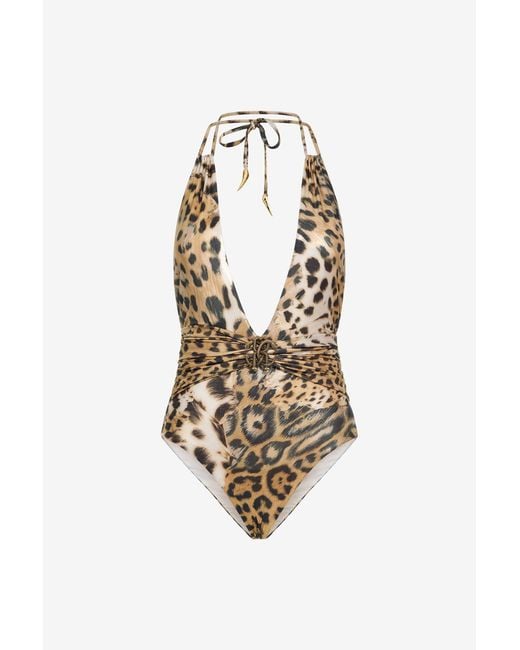 Roberto Cavalli White Jaguar Skin Printed One-Piece Swimsuit