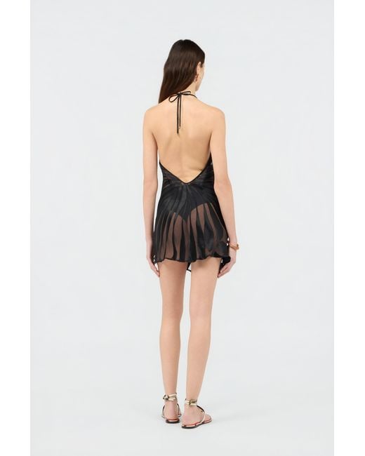 Roberto Cavalli Black Mini Slip Dress With Ray Devoré Print