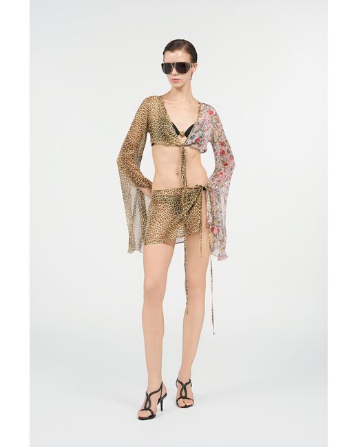 Roberto Cavalli Natural Baby Jaguar Print Silk Pareo