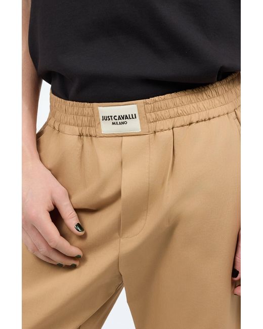 Roberto Cavalli Natural Cotton Pants With Front Logo for men