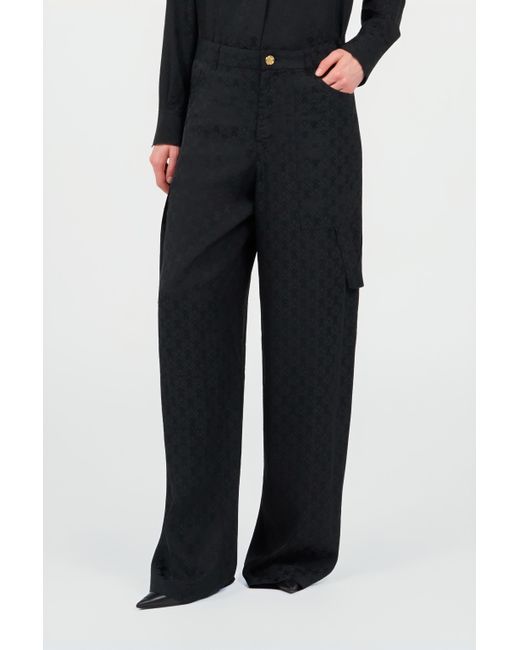 Roberto Cavalli Black Silk Cargo Trousers With Monogram Rc