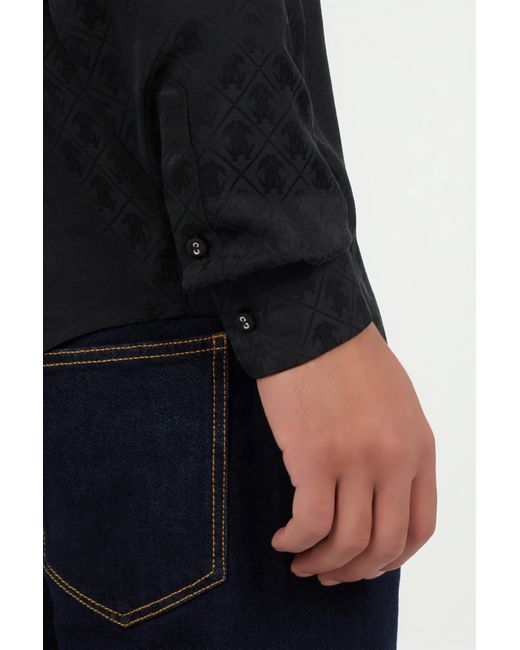 Roberto Cavalli Black Shirt With All-Over Monogram Mirror Snake for men