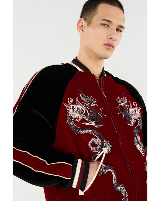 Roberto Cavalli Red Bomber Jacket With Dragons for men