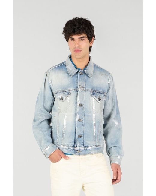 Roberto Cavalli Blue Light Laminated Denim Jacket for men