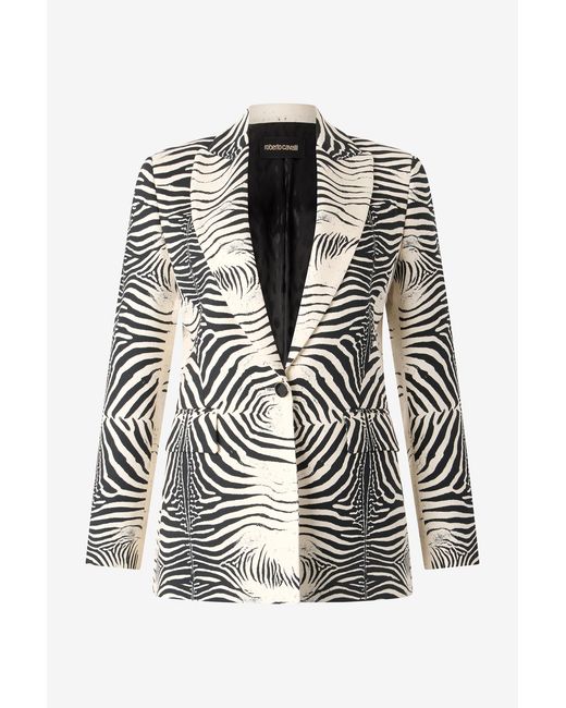 Roberto Cavalli Black Blazer With Tigress Print
