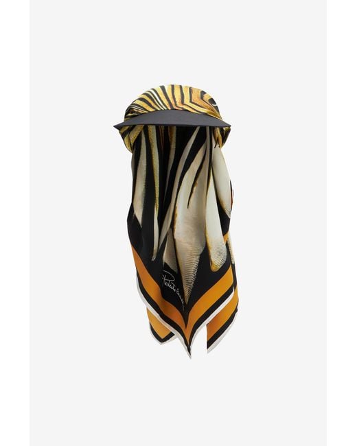 Roberto Cavalli White Hat With Visor And Ray Of Scarf