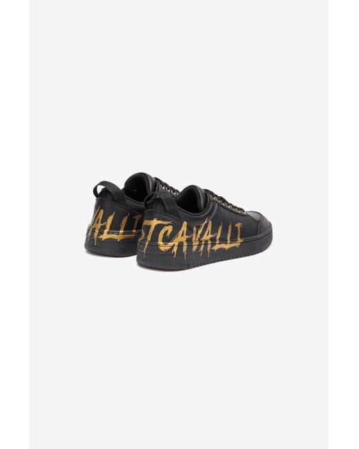 Roberto Cavalli Black Sneakers With Golden Graffiti Logo