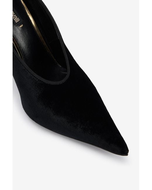 Roberto Cavalli Black Velvet Stiletto Heels With Jewel Anklet