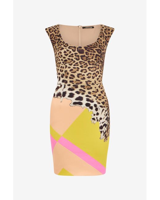 Roberto Cavalli Yellow Mini Dress With Cavalli Pop Print