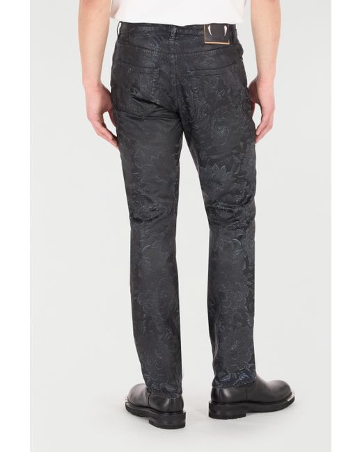 Roberto Cavalli Black Jeans With Floral Pattern And Discoloration for men