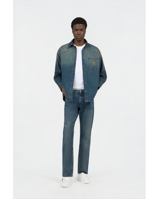Roberto Cavalli Blue Denim Shirt With Monogram Rc for men