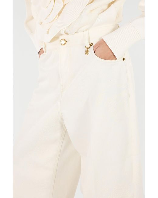 Roberto Cavalli White Python-Print Palazzo Pants