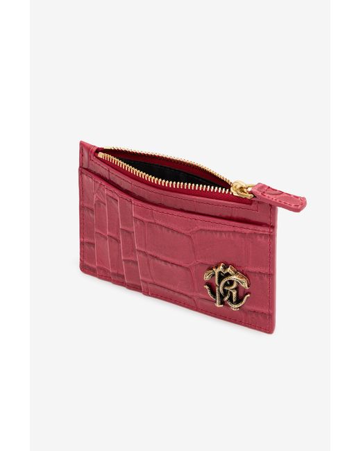 Roberto Cavalli Red Crocodile-Effect Coin Purse
