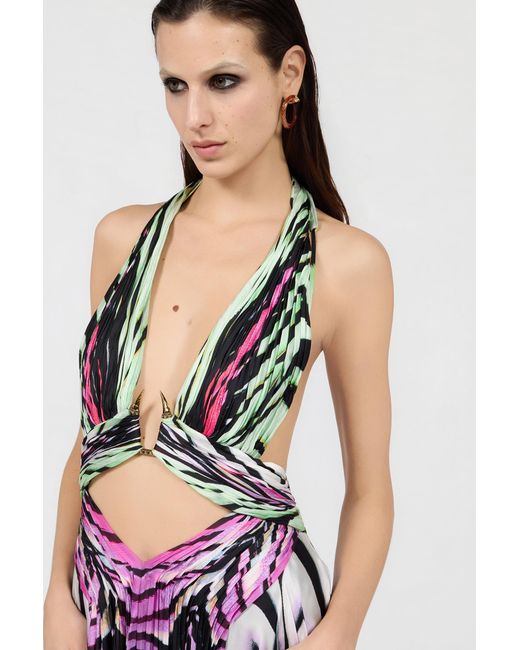 Roberto Cavalli White Ray Of Paradise Print Silk Maxi Dress