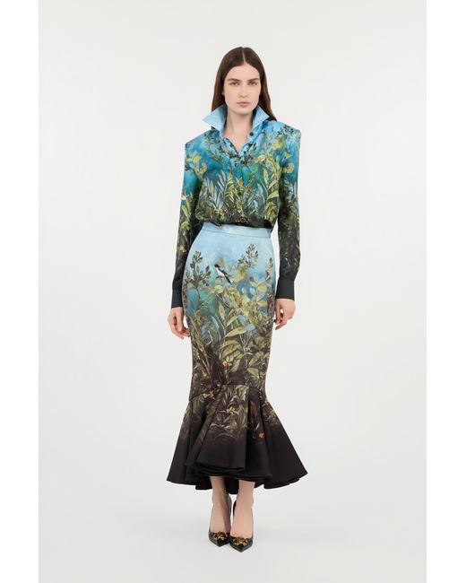 Roberto Cavalli Green Eden Print Silk Shirt