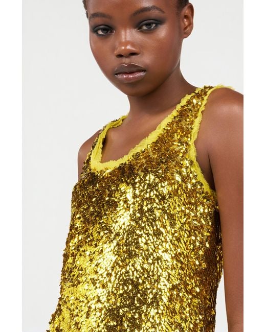 Roberto Cavalli Yellow Sequin Top
