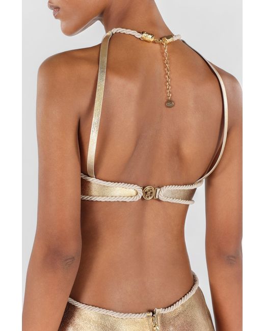 Roberto Cavalli Natural Cut-Out Short Dress With Ropes