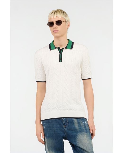 Roberto Cavalli White Cable Knit Polo Shirt for men