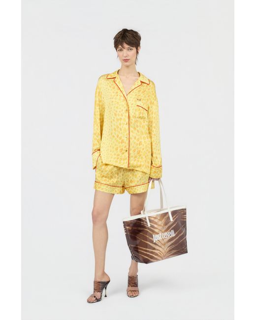 Roberto Cavalli Yellow The Jaguar Kiss Print Shirt