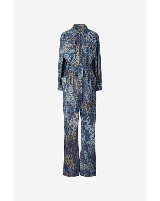 Roberto Cavalli Blue Jumpsuit With Leopard Print