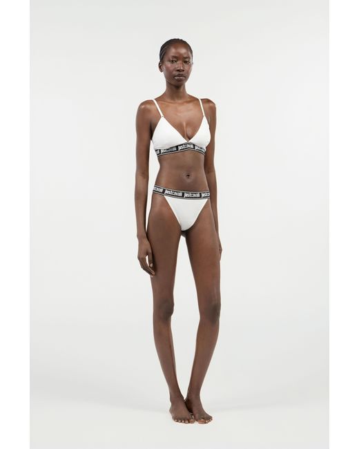 Roberto Cavalli White Triangle Bra Logo Band
