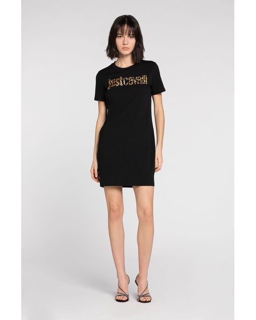 Roberto Cavalli Black Just Cavalli Logo-Print Mini Dress