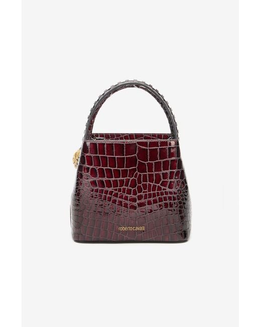 Roberto Cavalli Red Crocodile-Effect Roar Bag