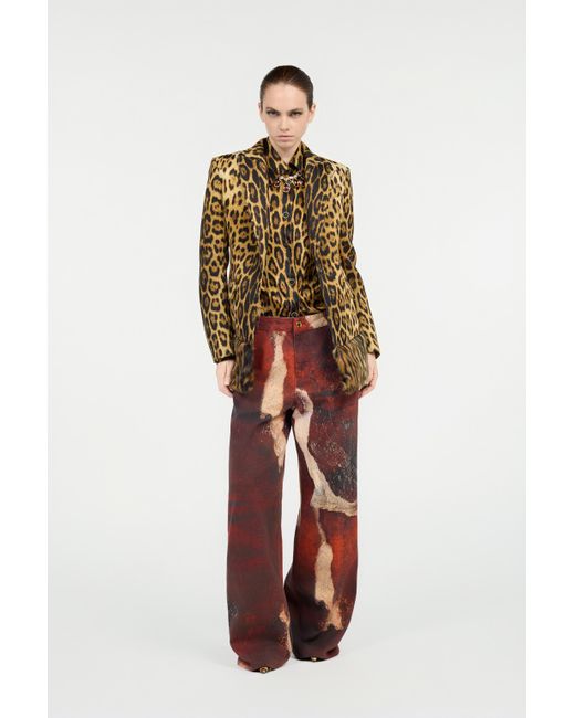 Roberto Cavalli Brown Single-Breasted Blazer With Jaguar Skin Print