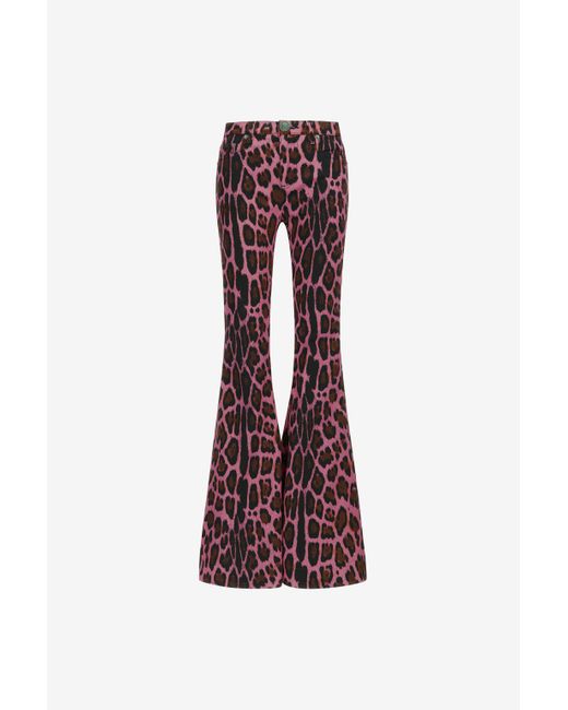 Roberto Cavalli Purple Flared Jeans With Leopard Print