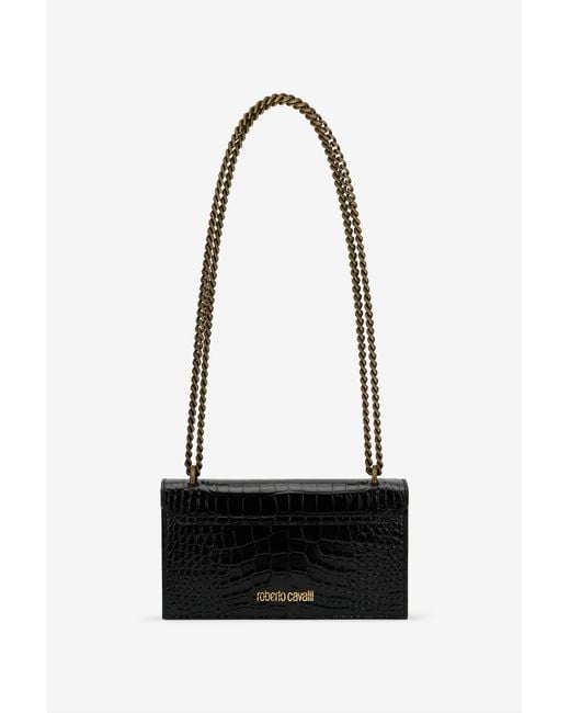 Roberto Cavalli Black Croc-Effect Bag With Monogram Rc