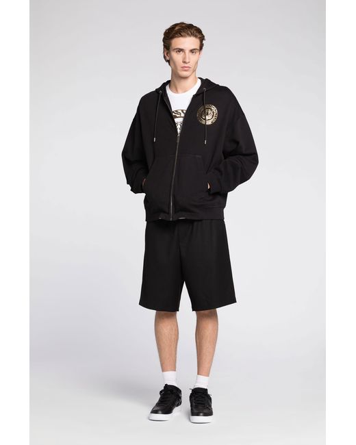 Roberto Cavalli Black Just Cavalli Logo-Print Zip Cotton Hoodie for men