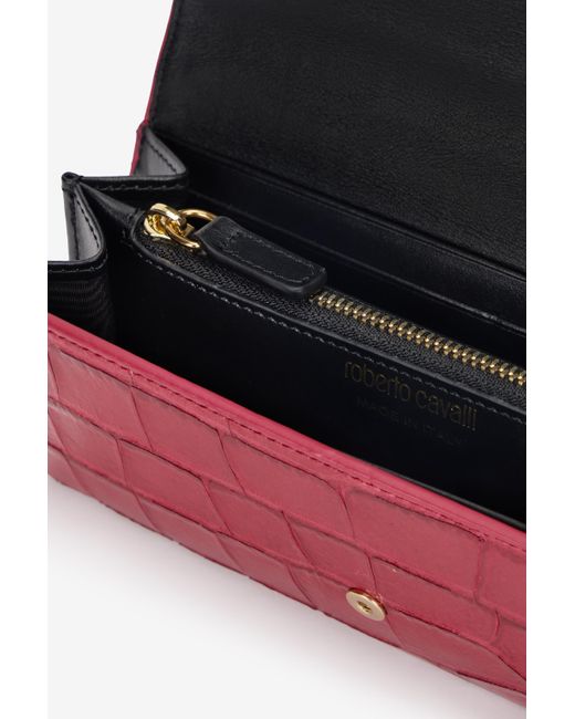 Roberto Cavalli Red Crocodile-Effect Flap Wallet