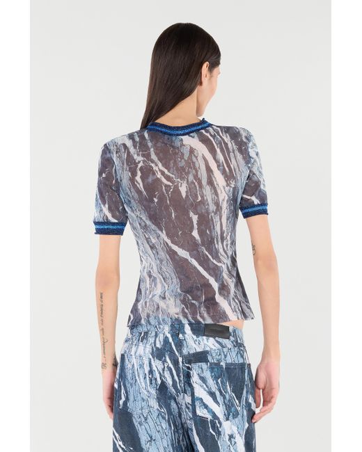 T-Shirt À Imprimé Marble Et Bords Pailletés Roberto Cavalli en coloris Blue