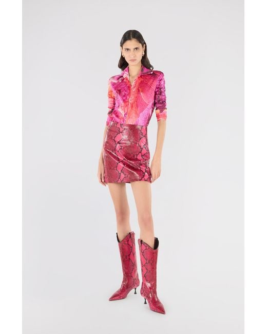 Roberto Cavalli Pink Python-Print Skirt