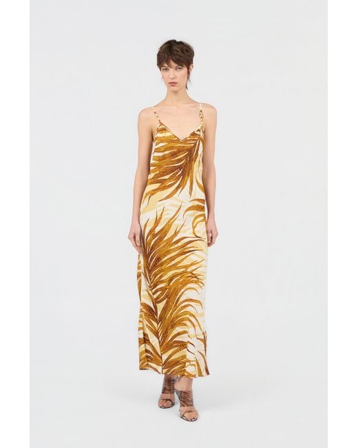 Roberto Cavalli Metallic Golden Palm Print Dress
