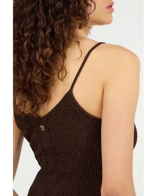 Roberto Cavalli Brown Crochet-Effect Top With Straps
